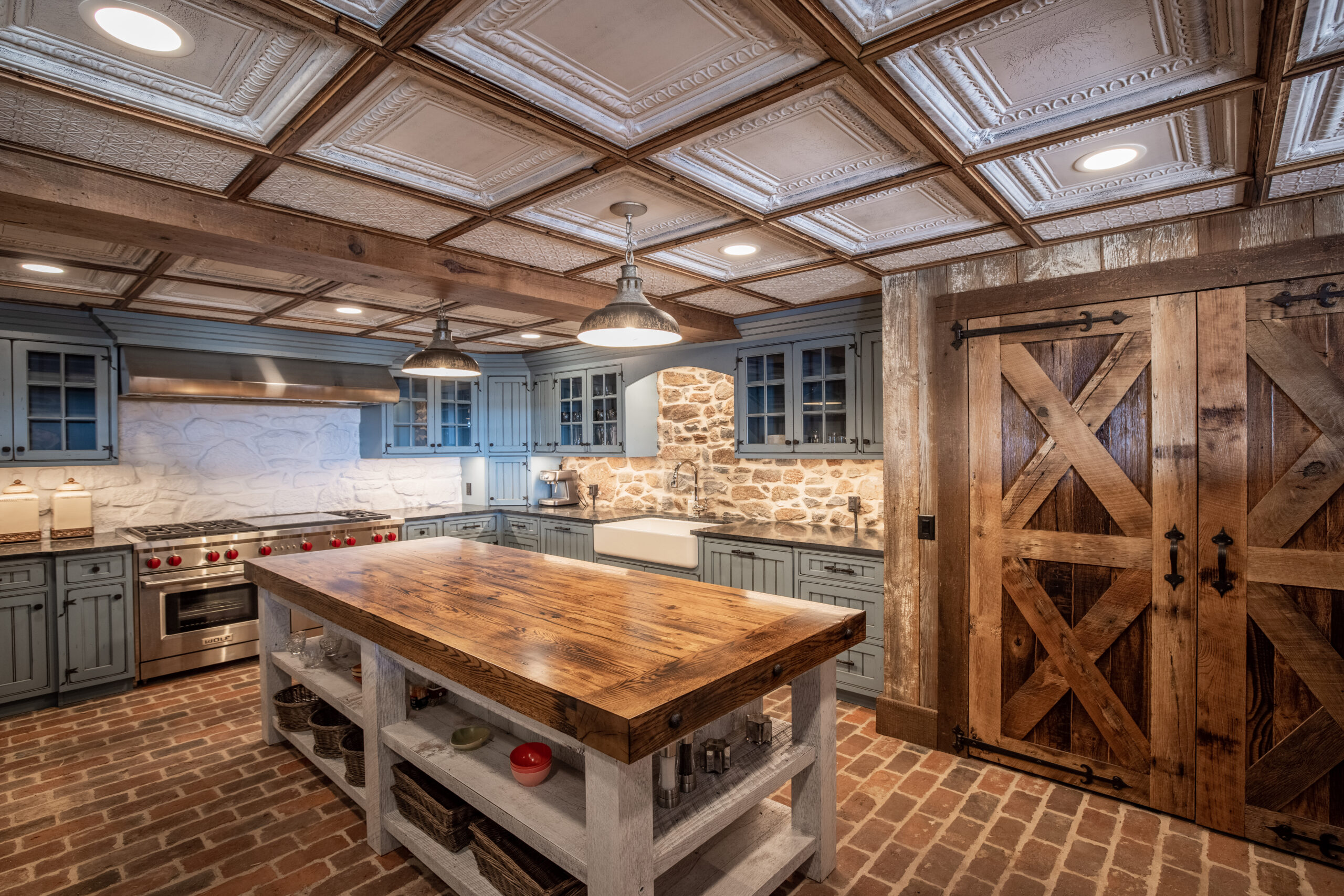 Entranceway to timber frame home made from reclaimed white oak