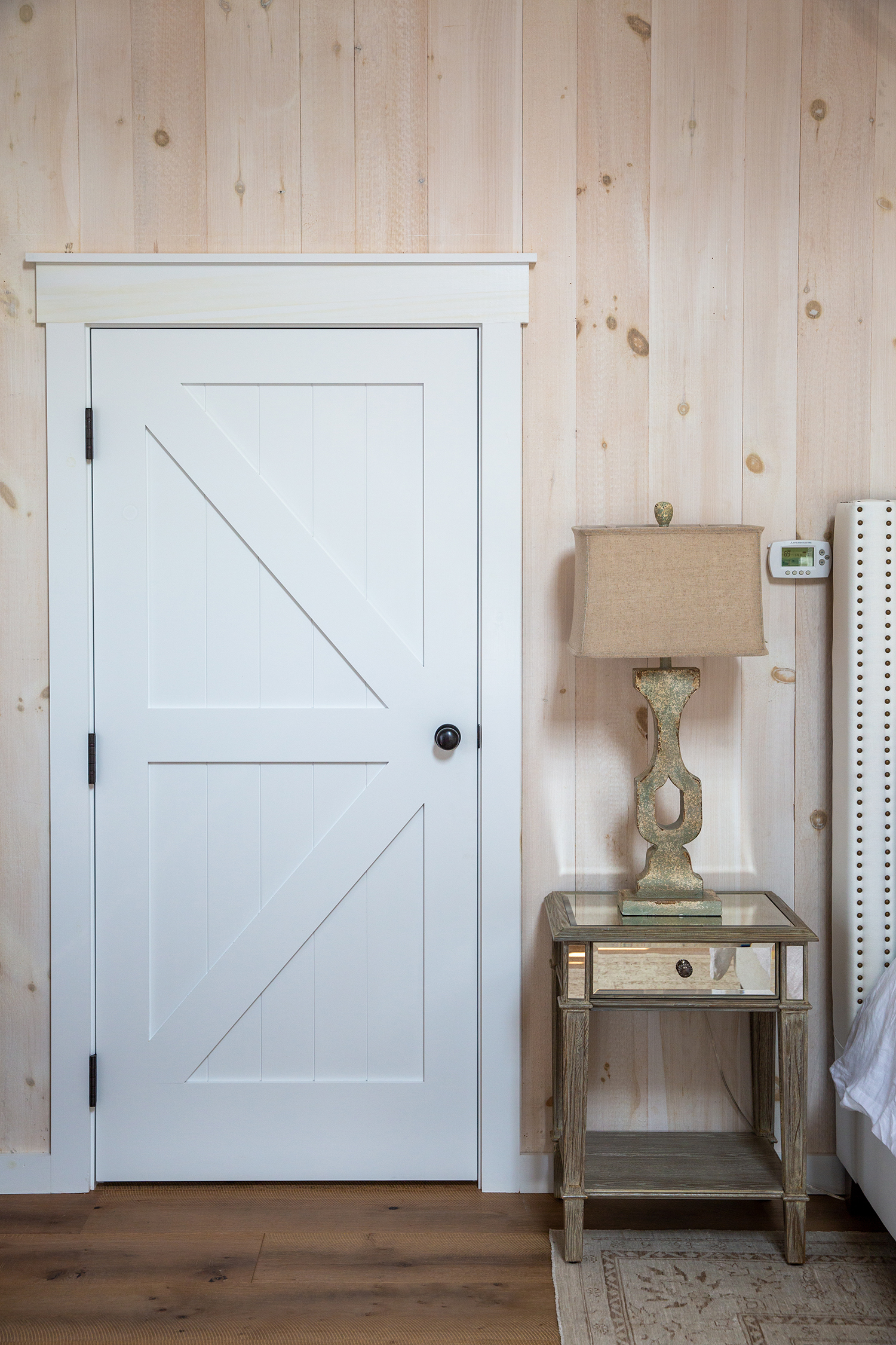 Entranceway to timber frame home made from reclaimed white oak